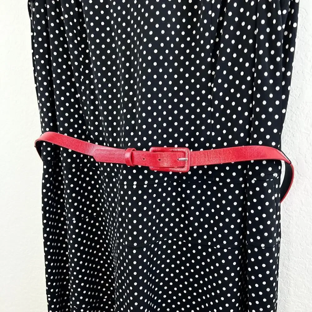 Eliza J Black and White Polka Dot Red Belted Dress Size 16W Corpcore Retro